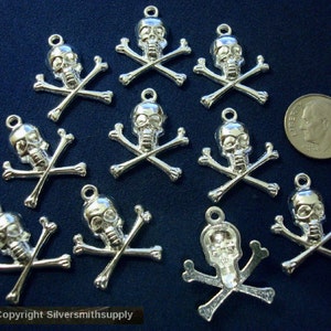 10 Sterling silver plated zinc skulls jewelry pendant charms plated skull findings cfp087 image 2