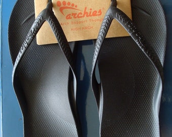 Archie's Arch Support Thong Sandals Men Size 5 / Women Size 6 Black 