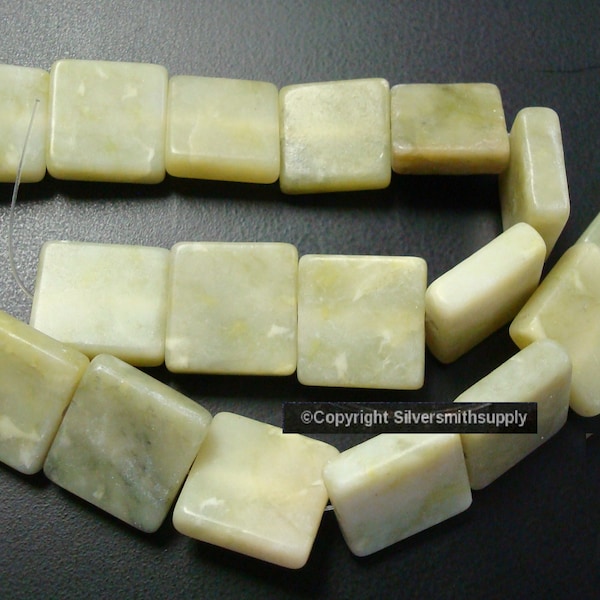 New Jade 16" (Serpentine) 11/16" flat square beads apprx 20pcs 18x18x5mm BS020