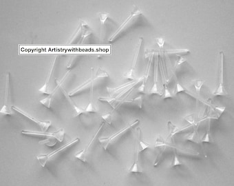 40 Rigid Rubber hypo-allergenic pierced earring findings glue on pad post FPE061