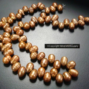 Copper Freshwater Top Drilled Teardrop Pearl Bead Strand 16 in 9-11x6x8mm BS085