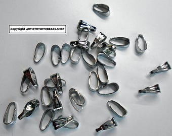 White Gold Plated Pendant Bails, Snap On Jewelry Making Supplies (7x3mm)