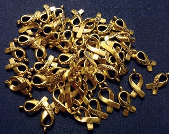 50 Cancer Awareness "HOPE" Ribbon Charms antique gold plated zinc findings CFP070