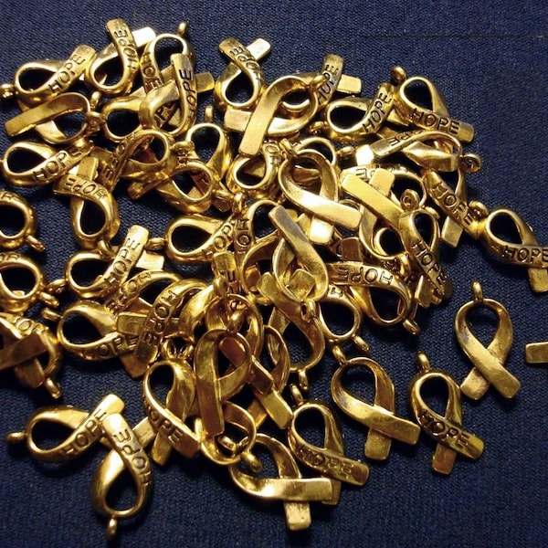 50 Cancer Awareness "HOPE" Ribbon Charms antique gold plated zinc findings CFP070