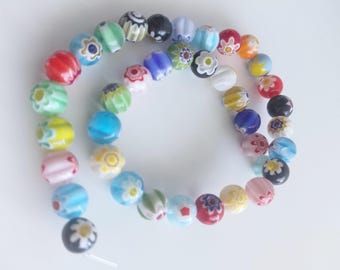 35+ Millefiori glass lampwork beads 9-10mm art glass rounds assort colors GBS073