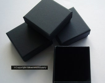 4 Jewelry gift boxes Matte Black 3 in 75mm cardboard presentation boxes black velvet foam display inserts hold ring earrings pendant JD052