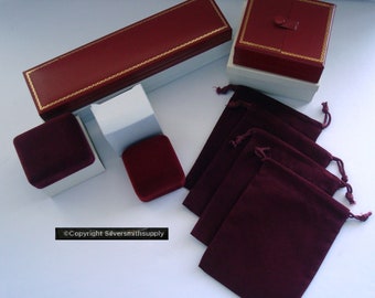 8 GIFT Box presentation boxes jewelry bags Red velvet faux leather assort JD030