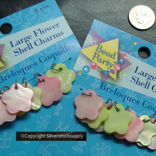 Dyed Mother of Pearl shell flower charms with jump rings 16pcs CP026