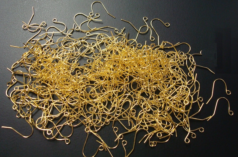 300 Yellow Gold Plated Plain Fish Hook Earring Wires Open Bottom Loop ...