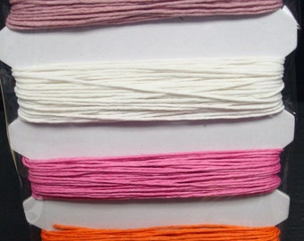 4 colors Hemp bead cord 0.8mm 120' total Mauve, White, Pink, Orange M091