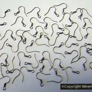 50 Gunmetal BLACK plated fish hook earrings wires coil design open loop FPE185