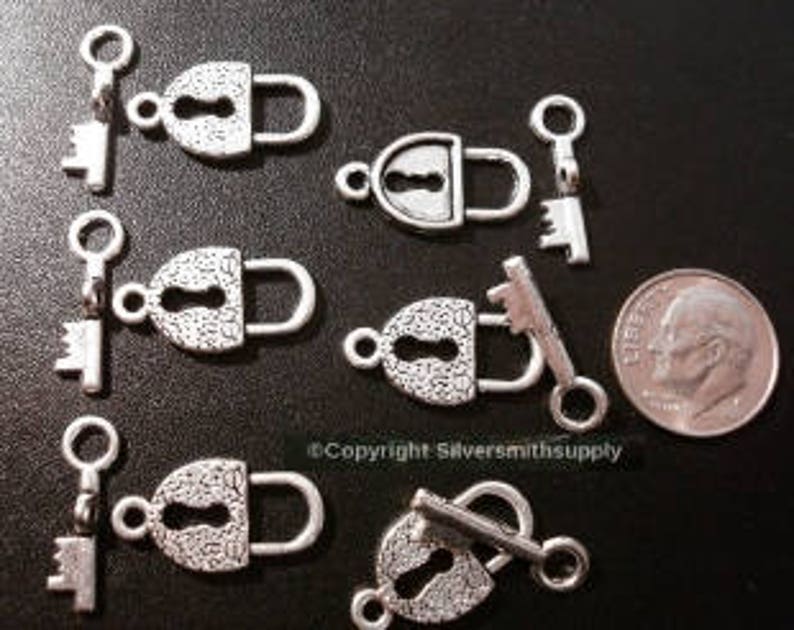 6 Ant Silver Plated 21mm Padlock and Key Toggles Make - Etsy