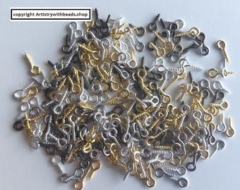Screw Eye Pin Peg Bails 240pcs SIX plated finish mix 8x4x1mm, Hole: 2mm FPS063B