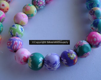 16" Fimo clay handmade 10mm round beads mixed colors perfect for jewelry GBS078