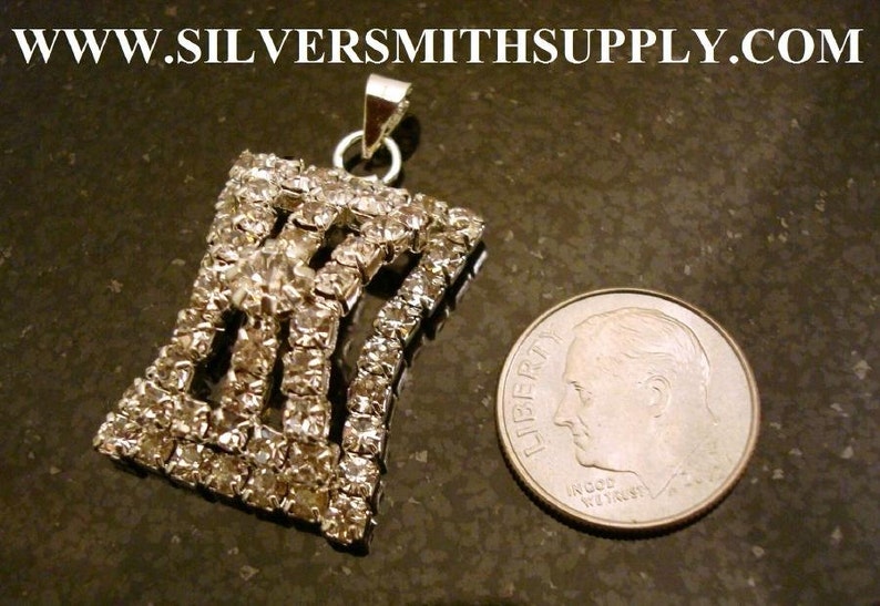 Swarovski Rhinestone Silver Plated Dimensional Pendant 35mmx20mm 5mm bail FPJ004 image 1