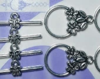 Silver Plated Flower Toggle Clasps (4 Sets) FPC039