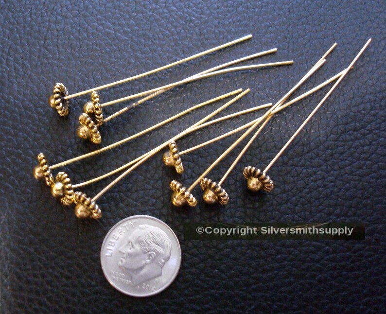 Antique Gold plated flower jewelry head pins 10 pcs 2 inch Etsy