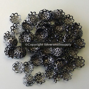 100 Gunmetal Black Pl metal 10mm filigree bead caps Victorian design caps FPB145