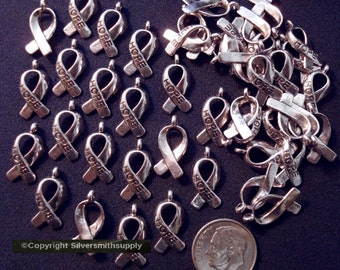 50 Cancer awareness hope ribbon charms antique silver plated zinc findings cfp071