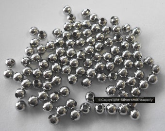 White gold plated 4mm round beads large hole smooth style spacers 100 FPB087