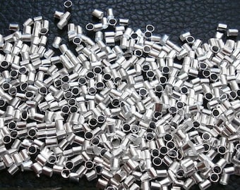 1000 Sterling silver plated 2x1mm tube shaped crimp beads FPS001B