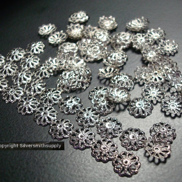 100 White Gold plated metal 10mm filigree bead caps Victorian design caps  FPB164