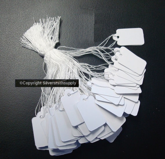 500 White paper jewelry price tags write on label string attch 3/4 x 1/2  PT007B