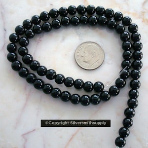 Natural Black Onyx beads smooth 6mm round beads 15&quot; strand bs109