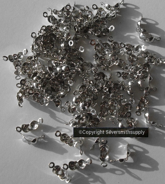 4mm Silver Plated closed clam shell metal bead tips 100+pc clasp findings FPC259