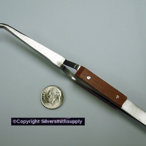 Silversmith soldering Cross Lock Forked Fiber  Curved Tip Tweezer T041