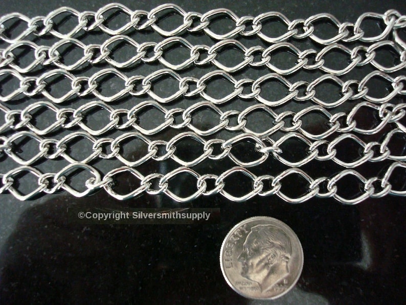 Large Silver plated cable chain 10x8mm dia twist 4 open links in 12ft PCH074