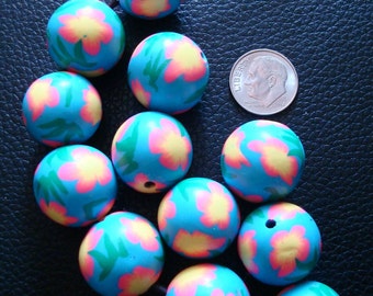 12 Beautiful Fimo clay flower beads with 2mm hole make earrings necklaces gbs077