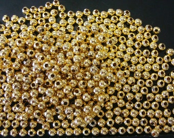 Yellow Gold plated 4mm seamed smooth round spacer beads 500 pc lot FPB075B