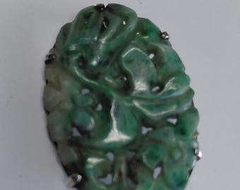 Carved Jadeite Pin by Walter Lampl, a well-known New York City jeweler FJ016