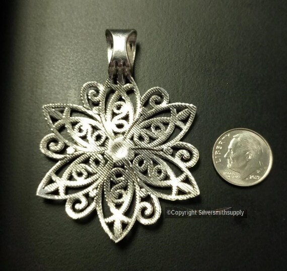 1 Ant Silver Plt Flower Pendant W/ Lrg Bail Filigree