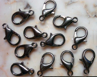 12 Gunmetal black plated steel necklace lobster claw jewelry clasps 14mm FPC341