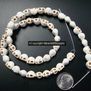 16&quot; Ant White skull beads day of the dead recon Howlite 50 pcs 8x6m FPB184