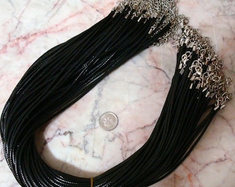 100 Necklace cords black 2mm faux leather 19 in. adjustable lobster clasps M026D