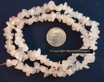 Rose Quartz natural stone medium size chip beads for beading 16 inch strand SB002