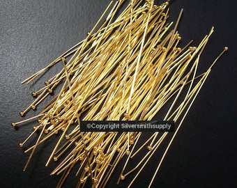 100 Yellow Gold Plated Ball Head Pins - 2 Inch, 22 Gauge FPS076B