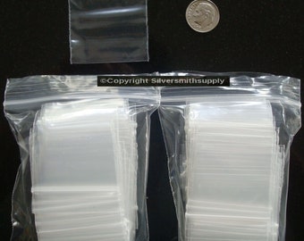 SACS À BIJOUX, TRANSPARENTS, fermeture éclair, 200 Sacs de 2 mil, 1,5 po x 1,5 po.