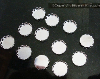 Bezel cups silver plate 12mm round machine made gallery edge 12 bezel cups bc027
