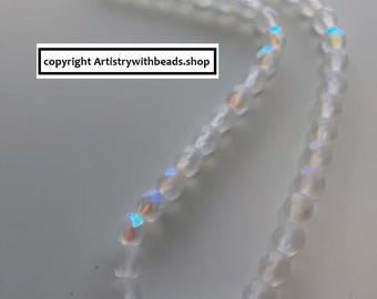 Czech Fire Polish 4mm Glass Beads 50+ CRYSTAL Matte AB GBS081