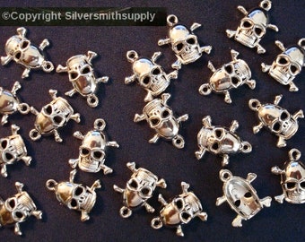 20 Skull & cross bones charms pendant earring findings white gold plated FPB062