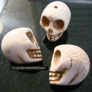 3 Huge faux ivory howlite skull beads 30x30x24mm drilled top to bottom fpb174b