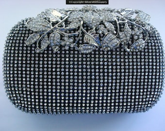 STUNNING Black and silver crystal clutch, crystal rhinestone purse, crystal evening bag, clutch purse, crystal clutch purse, crystal handbag