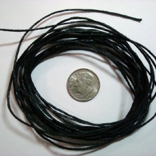 12 feet 1mm Black Waxed Cotton Woven Beading Cord, Lace, Beading Thong M042