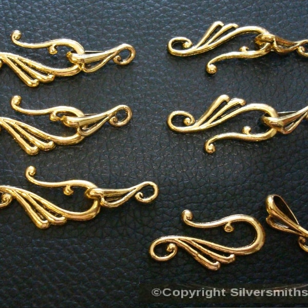 6 Hook & eye clasp sets for necklace bracelets anklets yellow gold plated fpc347