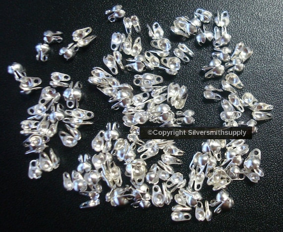 4mm Silver Plated closed clam shell metal bead tips 100+pc clasp findings FPC259