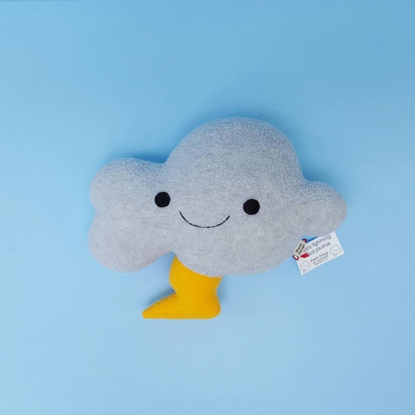 lightning cloud plush - your choice between blue, grey, or black // handmade plush toy